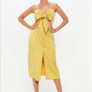Mustard Tie Front Button Down Strappy Midi Dress